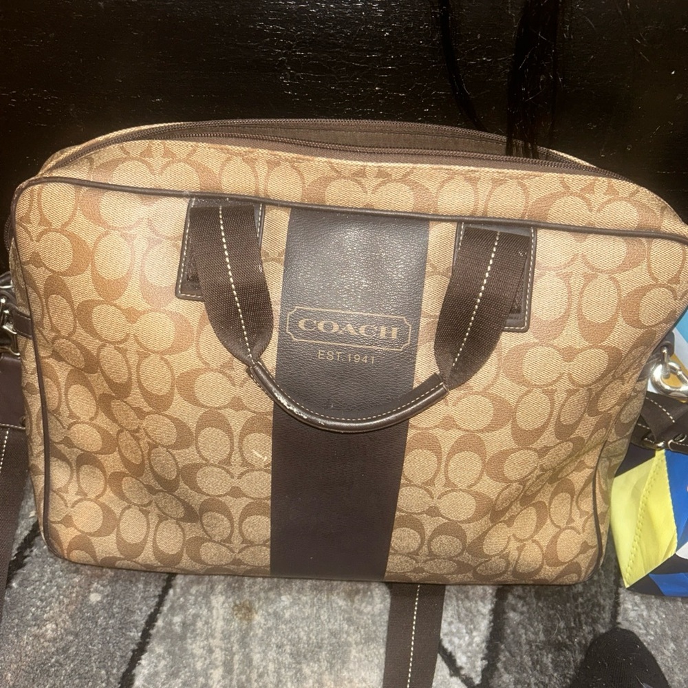Coach Signature Brown and Tan Laptop Bag